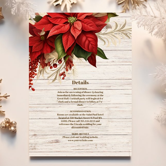 Rustic White Wood Poinsettia  Wedding              Enclosure Card (Creator Uploaded)