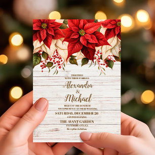 Rustic White Wood Poinsettia  Wedding              Invitation