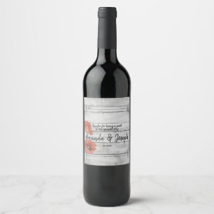 Rustic White Wood Poppy Flowers Wedding Wine Label