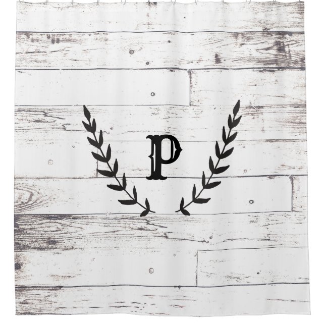 Rustic White Wood Shabby Chic Laurel Country Shower Curtain (Front)