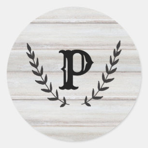 Rustic White Wood Shabby Chic Laurel Wedding Favou Classic Round Sticker