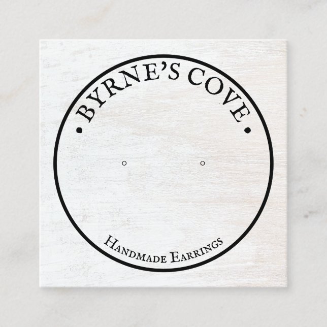 Rustic White Wood Stud Earring Display  Square Business Card (Front)