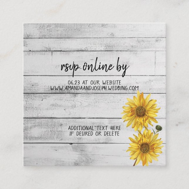 Rustic White Wood Sunflowers Wedding RSVP Card (Front)