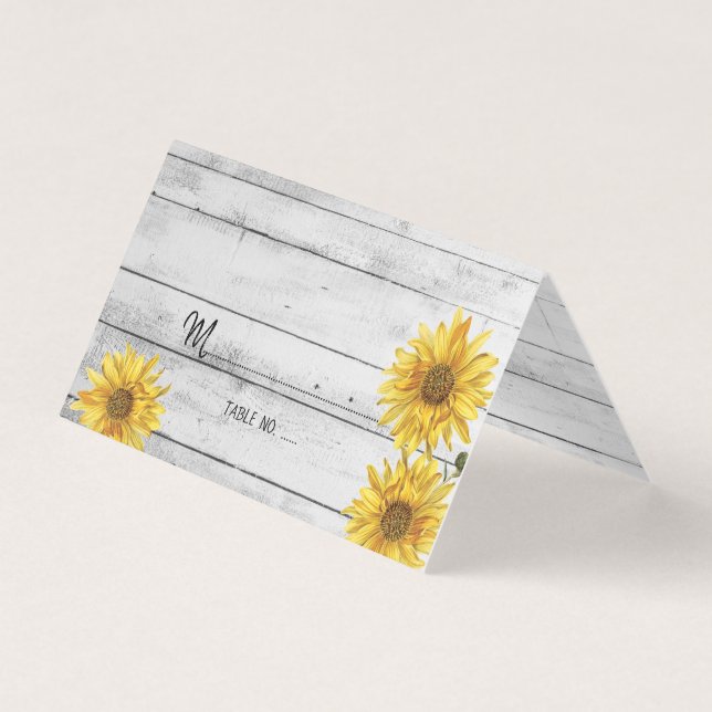 Rustic White Wood Sunflowers Wedding Table No. Business Card (Front)