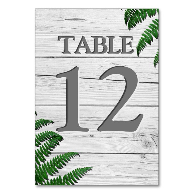 Rustic White Wood Typography Greenery Table Number (Front)