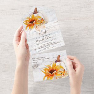Rustic White Wood Watercolor Pumpkin Baby Shower All In One Invitation