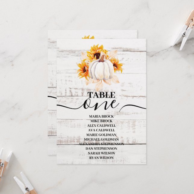 Rustic White Wood Watercolor Pumpkin Sunflower Inv Invitation (Front/Back In Situ)