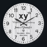 Rustic White Wood Wedding Anniversary Custom names Large Clock<br><div class="desc">1st Wedding Anniversary flower  Clock With Personalised Names and Year,  1 Year of Marriage gift for a couple,  1st wedding anniversary Christmas  Clock personalised 2025,  1st-anniversary gift ideas for a couple  Clock</div>
