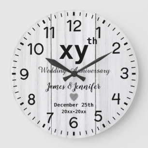 Rustic White Wood Wedding Anniversary Custom names Large Clock