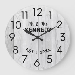 Rustic White Wood Wedding Anniversary Large Clock