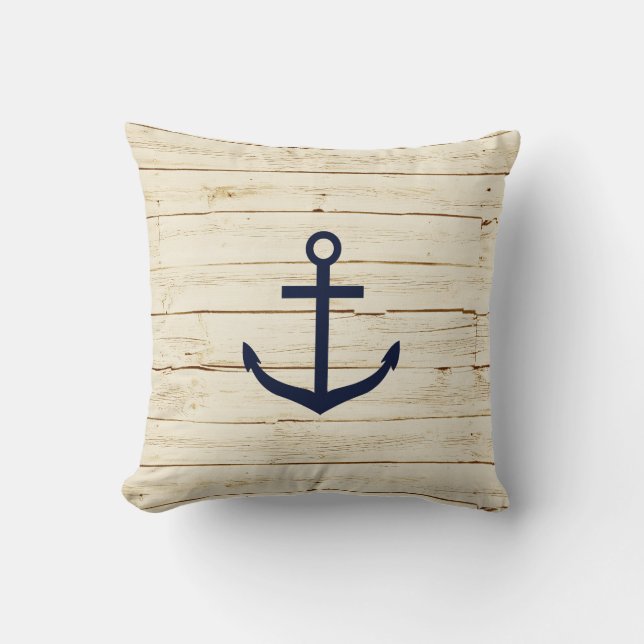 Rustic White Wood with Anchor Cushion (Front)