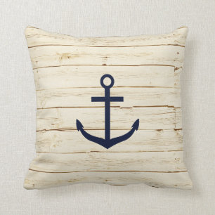 Rustic White Wood with Anchor Cushion