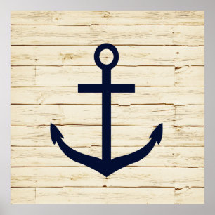 Rustic White Wood with Anchor Poster