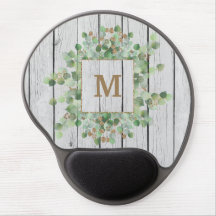 Rustic White Woodboard  Monogram Mouse Pad