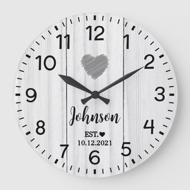 Rustic White wooden Love custom name Large Clock (Front)
