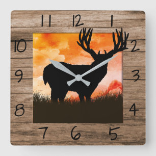 Rustic Whitetail Deer Square Wall Clock
