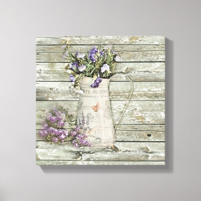 rustic whitewashed wood farmhouse lavender canvas print (Front)