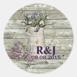 rustic whitewashed wood farmhouse lavender classic round sticker