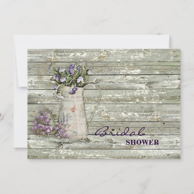 rustic whitewashed wood farmhouse lavender invitation (Front)