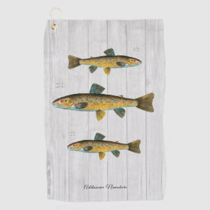 Rustic Whitewood Trout fish vintage watercolor  Golf Towel