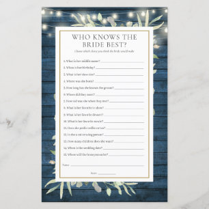 Rustic Who Knows The Bride Best Bridal Shower Game
