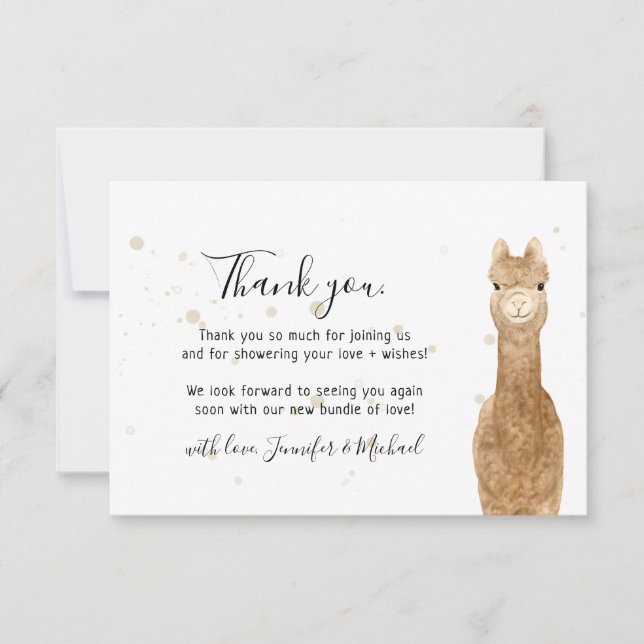Rustic wild animal alpaca llama Thank You (Front)