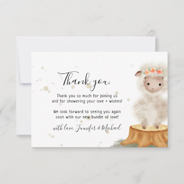 Rustic wild animal sheep cute Thank You Card (Front)