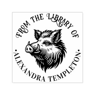 Rustic Wild Boar Head Library Book Name #1P Self-inking Stamp