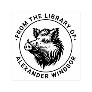 Rustic Wild Boar Head Library Book Name Self-inking Stamp