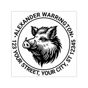 Rustic Wild Boar Head Name Return Address Self-inking Stamp