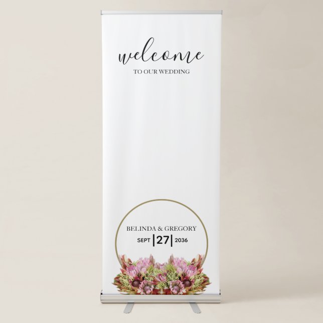 Rustic Wild Flower Bouquet Wedding Welcome Sign (Front)