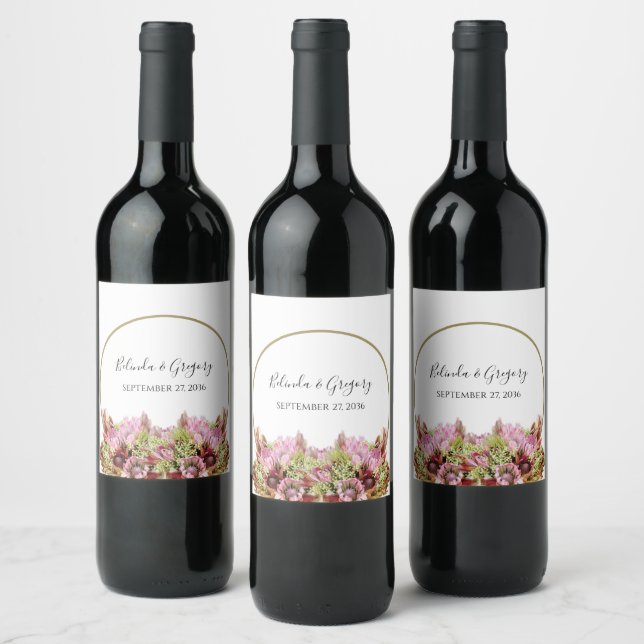 Rustic Wild Flower Bouquet Wedding  Wine Label (Bottles)