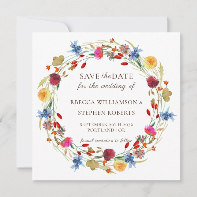 Rustic Wild Flower Wedding Save the Date  Invitati Invitation (Front)