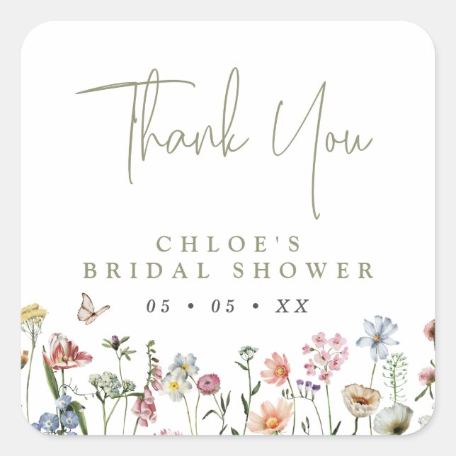 Rustic Wild Flowers Bridal Shower Thank You Square Sticker (Front)