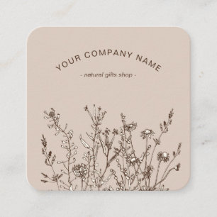 Rustic Wild Flowers Earthy Floral Sketches Logo Square Business Card