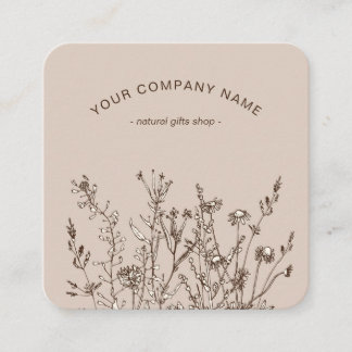 Rustic Wild Flowers Earthy Floral Sketches Logo Square Business Card