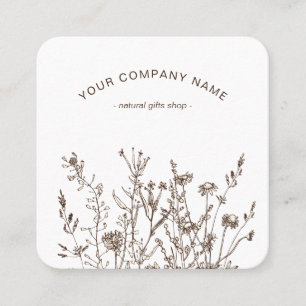 Rustic Wild Flowers Earthy Floral Sketches Logo Square Business Card