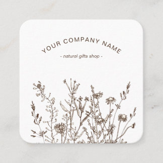 Rustic Wild Flowers Earthy Floral Sketches Logo Square Business Card