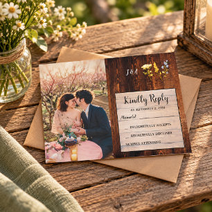 Rustic wild flowers monogram photo Wedding RSVP Invitation