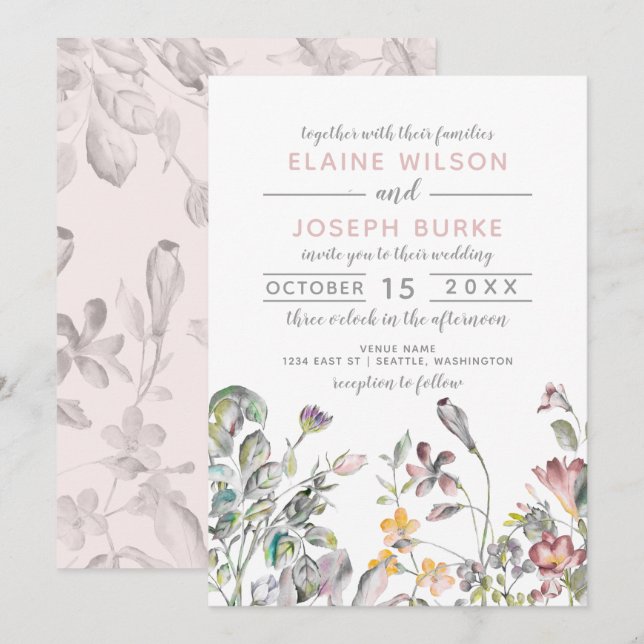 Rustic Wild Flowers Wedding Invitation (Front/Back)