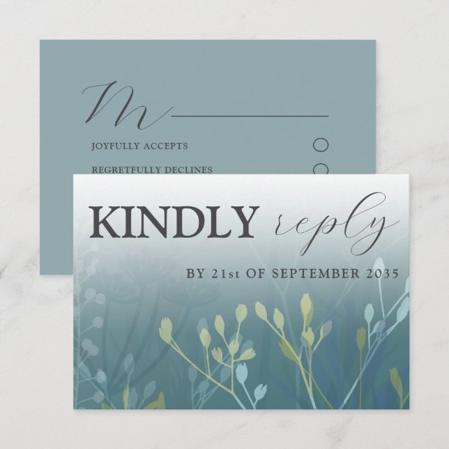 Rustic Wild Grasses Blue & Green RSVP Wedding (Front/Back)