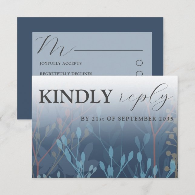 Rustic Wild Grasses Blue RSVP Wedding Card (Front/Back)