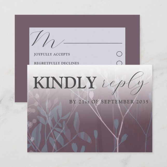 Rustic Wild Grasses Dark Plum RSVP Wedding (Front/Back)