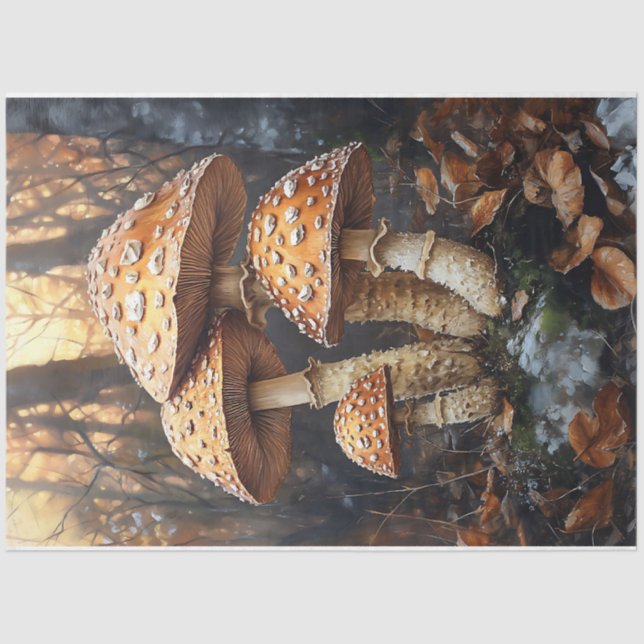 Rustic Wild Mushroom Cluster Illustration Tissue Paper (Front)