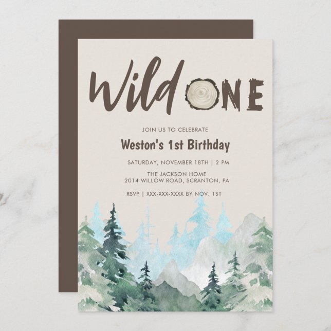 Rustic Wild One 1st Birthday  Invitation (Front/Back)