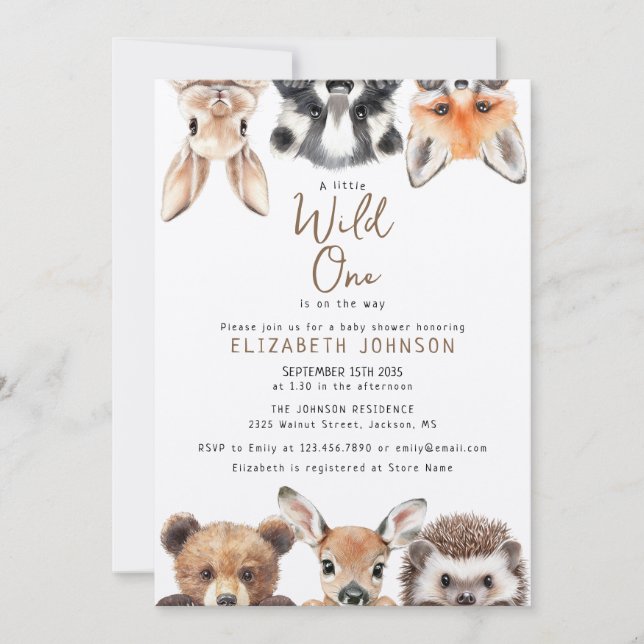 Rustic Wild One Woodland Animals Baby Shower Invitation (Front)