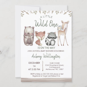 Rustic Wild One Woodland Animals Baby Shower Invitation