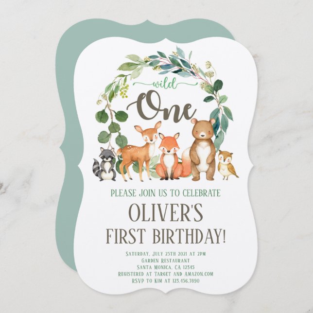 Rustic Wild One Woodland Birthday Invitation Boy (Front/Back)
