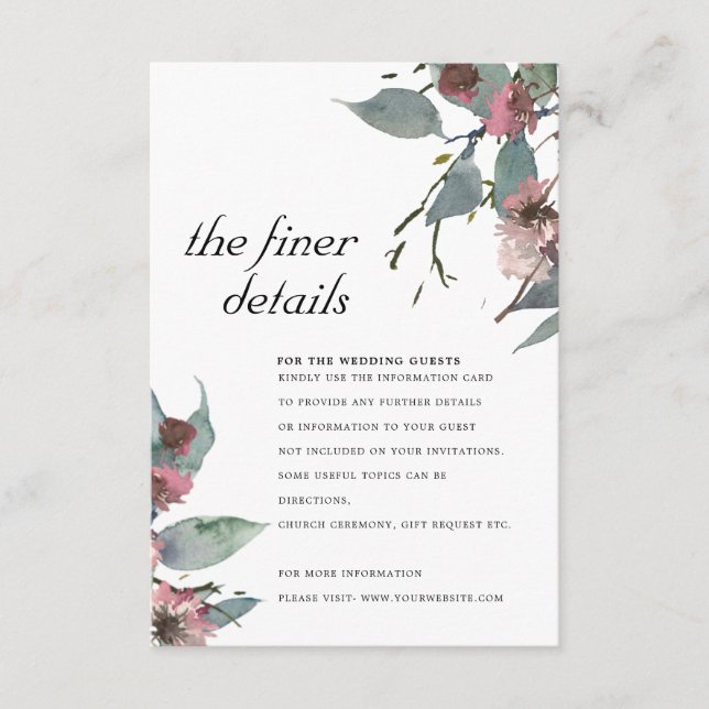 RUSTIC WILD PINK EUCALYPTUS FLORAL WEDDING DETAIL ENCLOSURE CARD (Front)