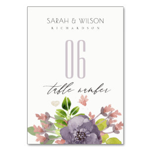 RUSTIC WILD PINK WATERCOLOR FLOWER  FOLIAGE TABLE NUMBER